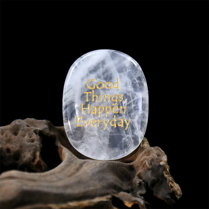 Olivenorma "Good Things Happen Everyday" Engraved Pocket Calming Worry Stone - Clear Quartz - Airbag Bracket &Gemstone - image 4