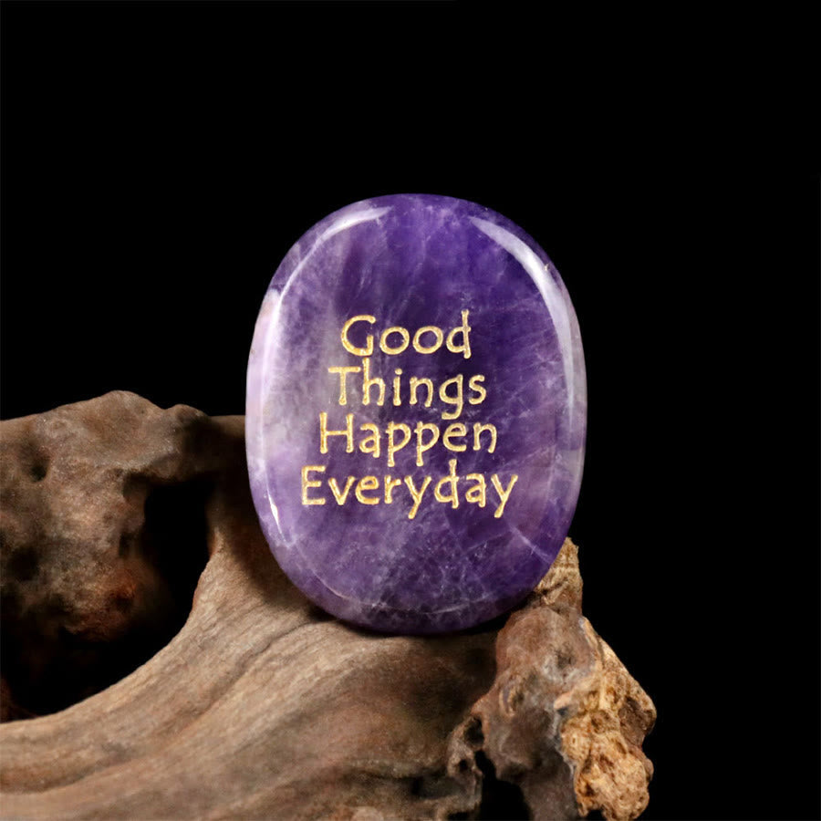 Olivenorma "Good Things Happen Everyday" Engraved Pocket Calming Worry Stone - Amethyst - Airbag Bracket &Gemstone - image 35
