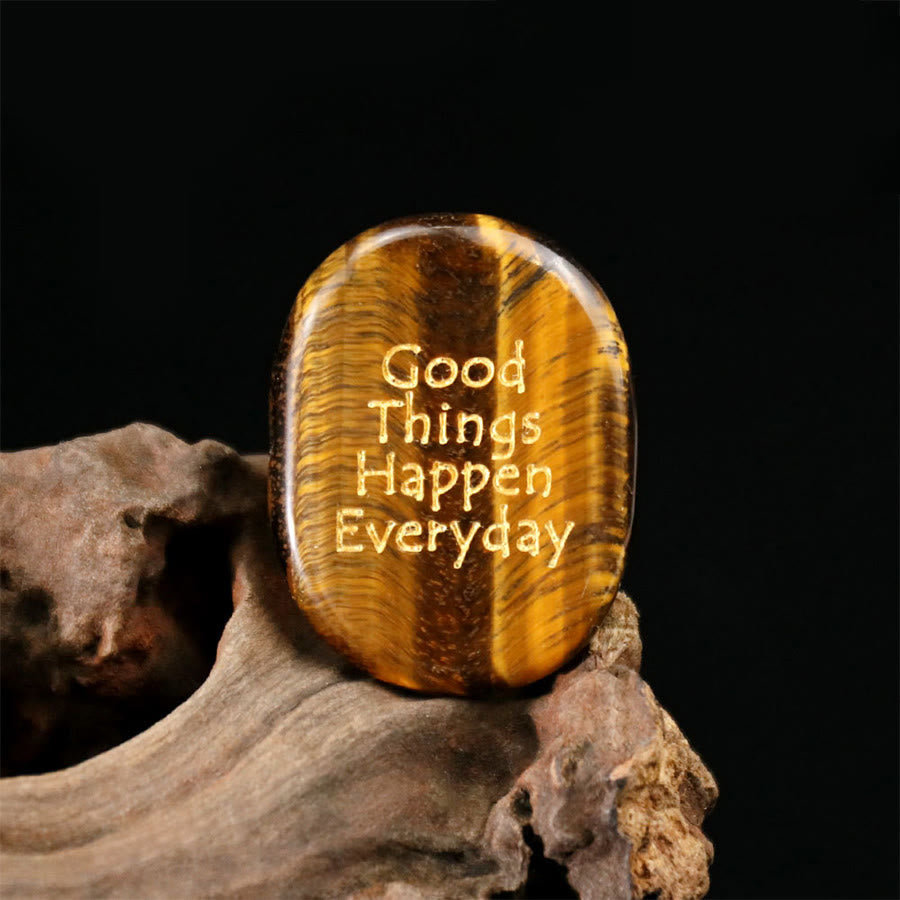 Olivenorma "Good Things Happen Everyday" Engraved Pocket Calming Worry Stone - Tiger Eye - Airbag Bracket &Gemstone - image 33
