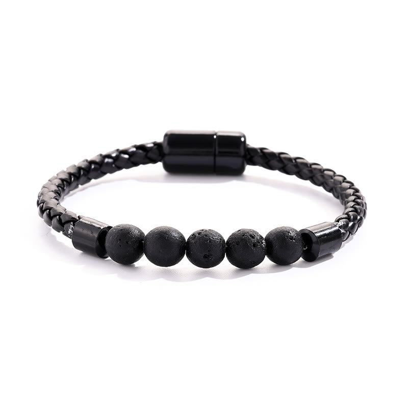 Olivenorma Natural Stone Bead Braided Leather Magnetic Closure Bracelet - Lava Stone - image 17