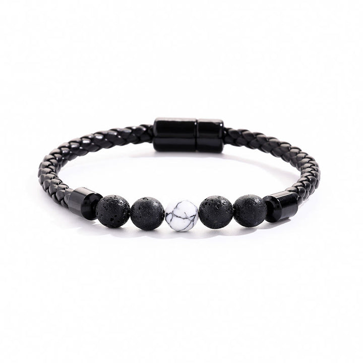 Olivenorma Natural Stone Bead Braided Leather Magnetic Closure Bracelet - Lava Stone & Howlite - image 6