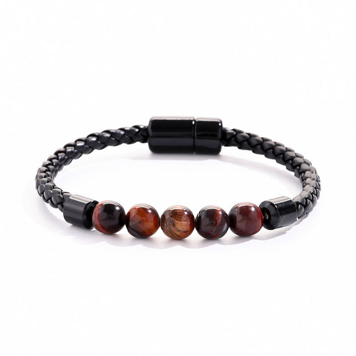 Olivenorma Natural Stone Bead Braided Leather Magnetic Closure Bracelet - Red Tiger Eye - image 10