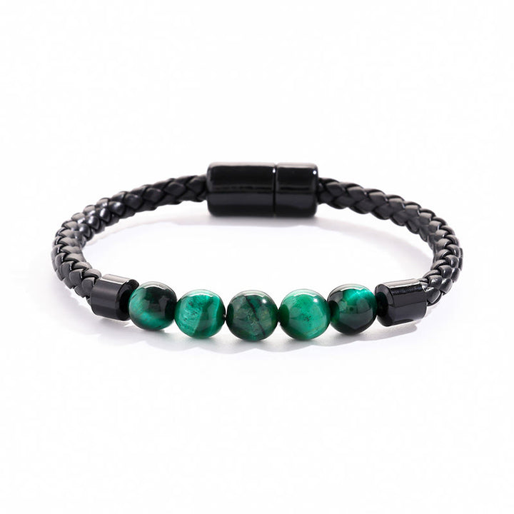 Olivenorma Natural Stone Bead Braided Leather Magnetic Closure Bracelet - Malachite - image 13