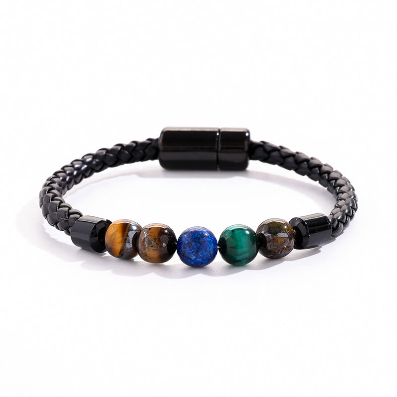 Olivenorma Natural Stone Bead Braided Leather Magnetic Closure Bracelet - Multi-Stone - image 0