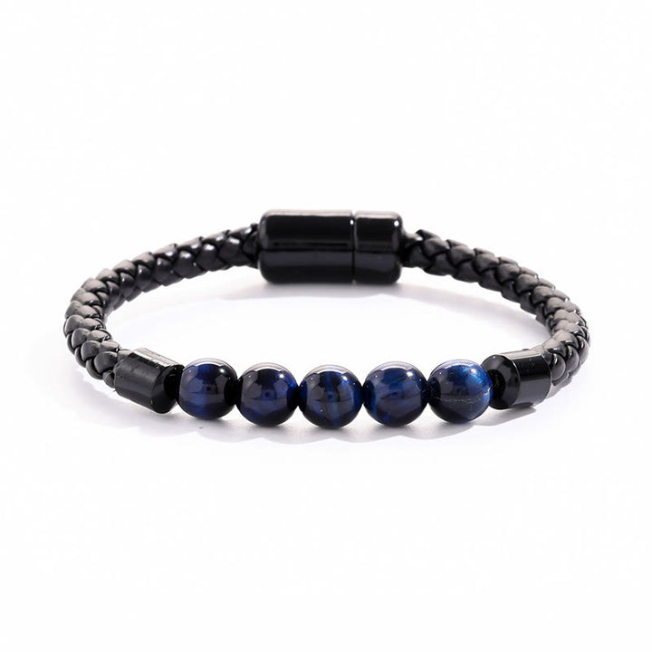 Olivenorma Natural Stone Bead Braided Leather Magnetic Closure Bracelet - Blue Tiger Eye - image 9