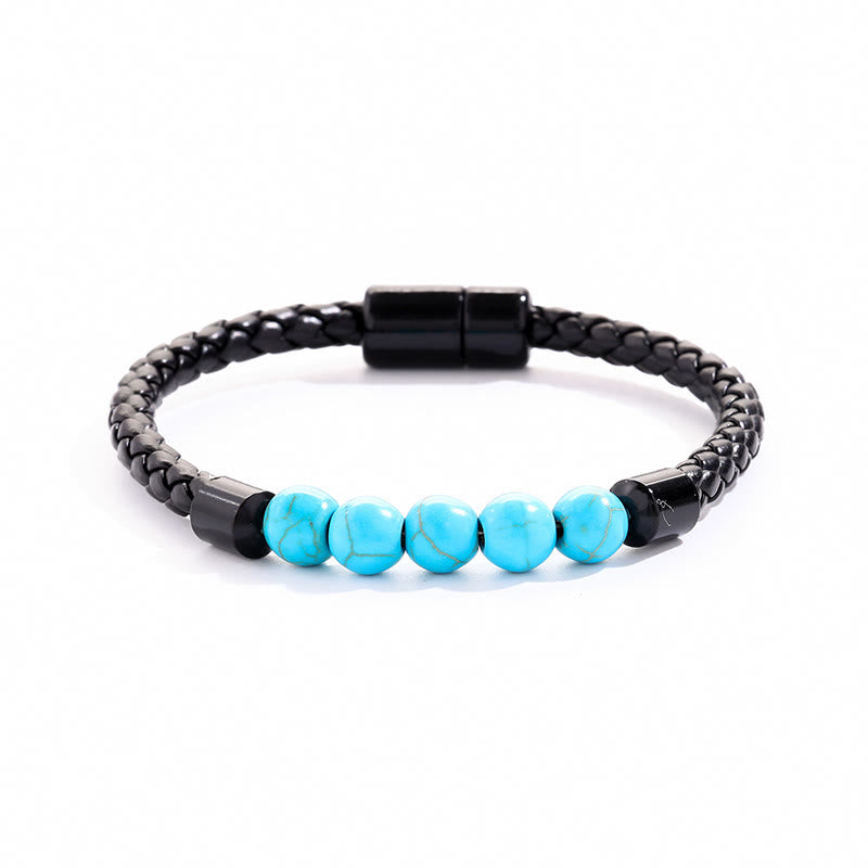 Olivenorma Natural Stone Bead Braided Leather Magnetic Closure Bracelet - Turquoise - image 16
