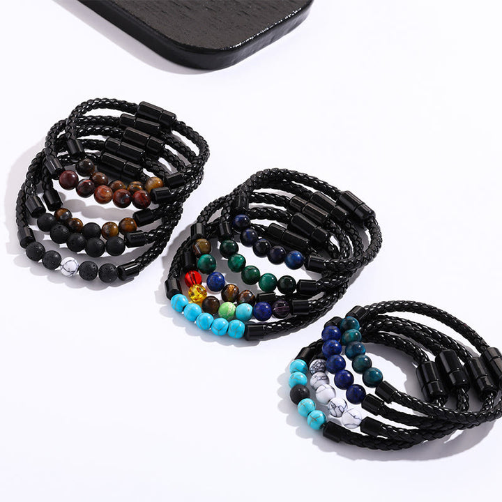 Olivenorma Natural Stone Bead Braided Leather Magnetic Closure Bracelet - image 27