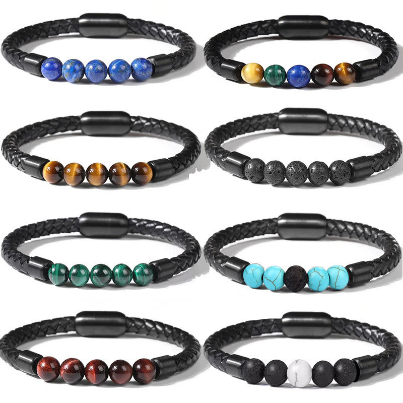 Olivenorma Natural Stone Bead Braided Leather Magnetic Closure Bracelet - image 26