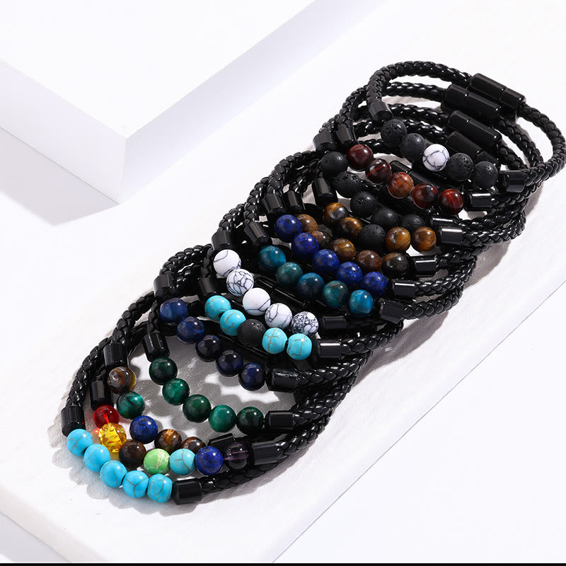 Olivenorma Natural Stone Bead Braided Leather Magnetic Closure Bracelet - image 25