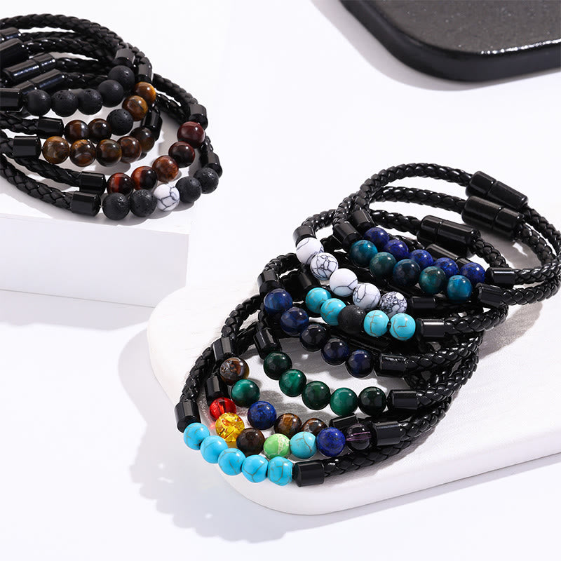 Olivenorma Natural Stone Bead Braided Leather Magnetic Closure Bracelet - image 22