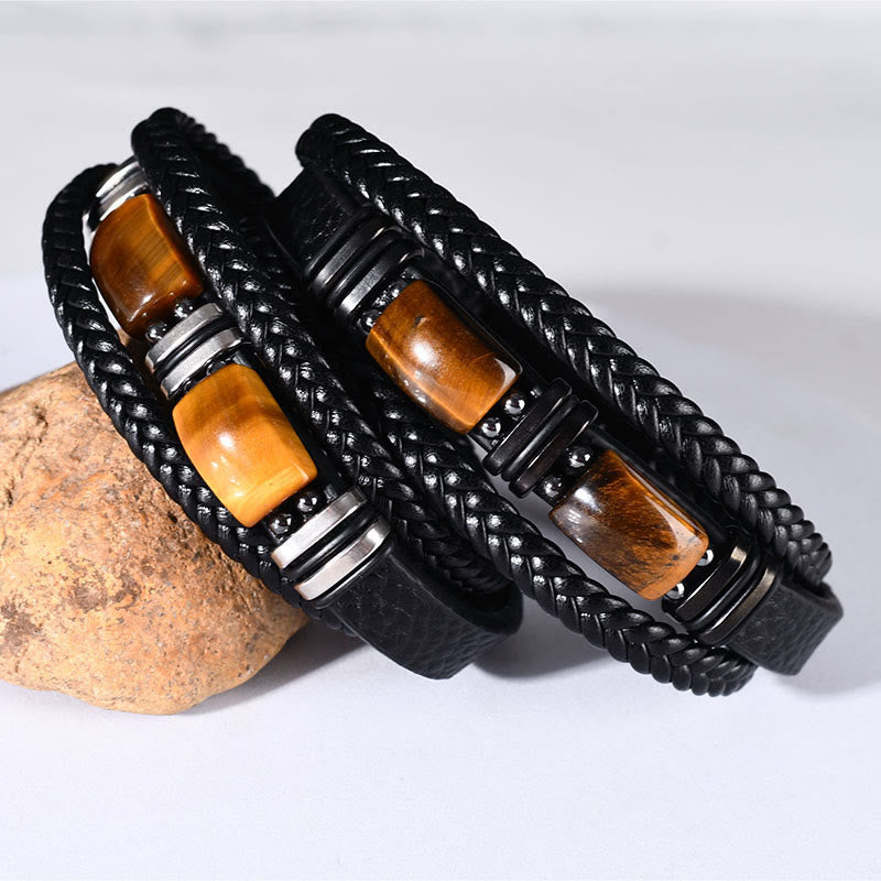 Olivenorma Handcrafted Braided Leather Natural Stone Magnetic Bracelet - image 0