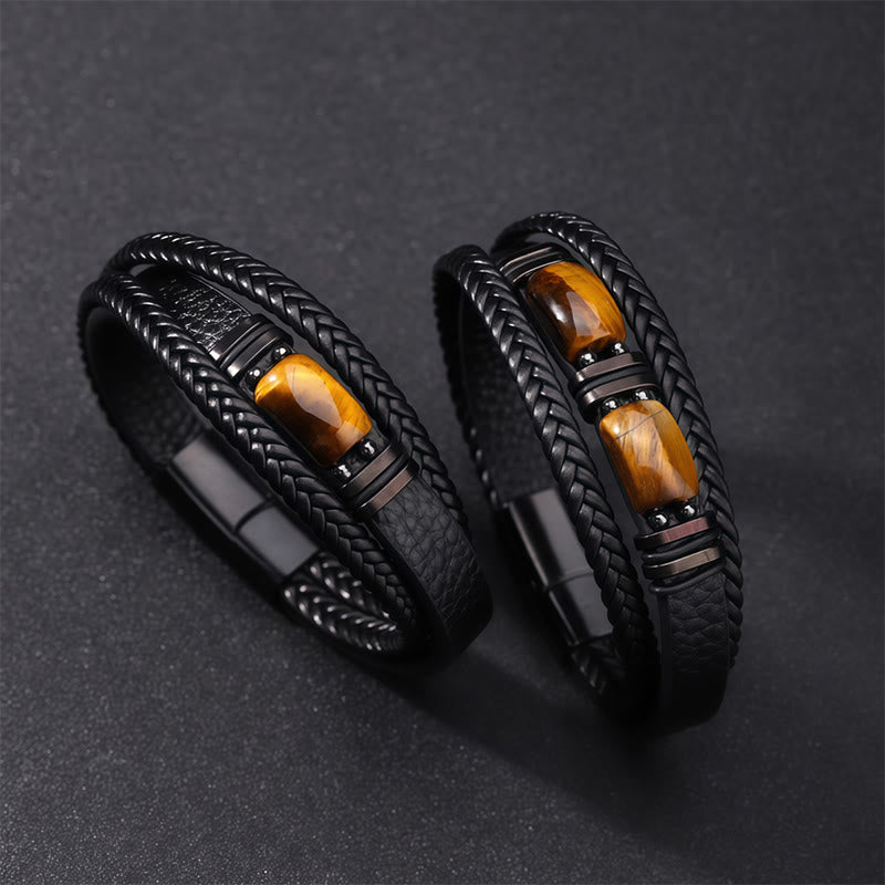 Olivenorma Handcrafted Braided Leather Natural Stone Magnetic Bracelet - image 1