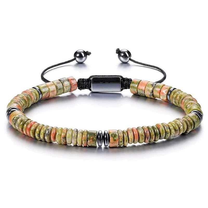 Olivenorma Artisan Multi-Stone Disc Bead Sliding Knot Adjustable Bracelet - Unakite - image 3