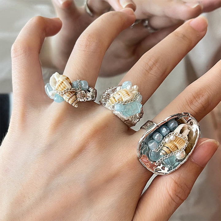 FREE Today: Galactic Ocean Seashell Synthetic Aquamarine Shell Handmade Ring - image 0
