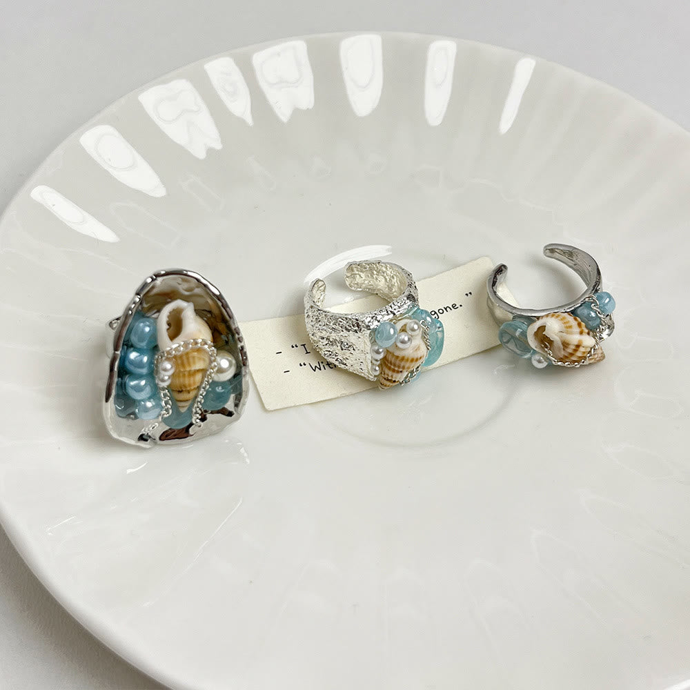 FREE Today: Galactic Ocean Seashell Synthetic Aquamarine Shell Handmade Ring - image 1