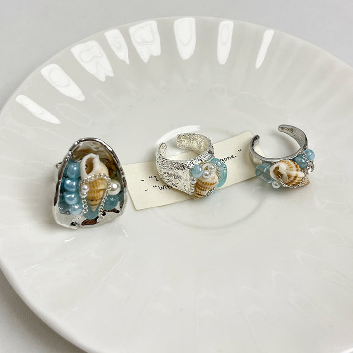 FREE Today: Galactic Ocean Seashell Synthetic Aquamarine Shell Handmade Ring - image 1