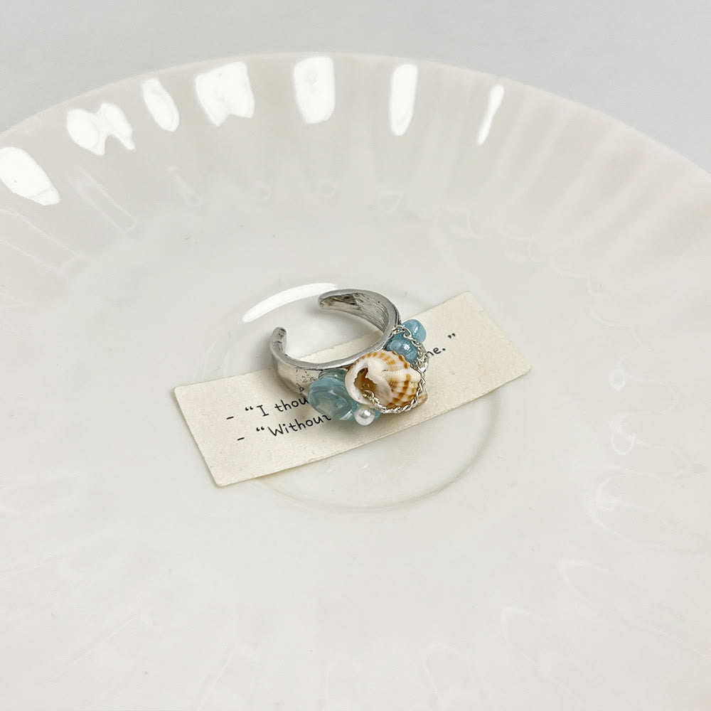 Olivenorma Beachy Conch and Beaded Crystal Adjustable Statement Ring - Statement Dome & Seashell - image 5