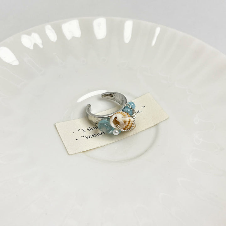 Olivenorma Beachy Conch and Beaded Crystal Adjustable Statement Ring - Statement Dome & Seashell - image 5