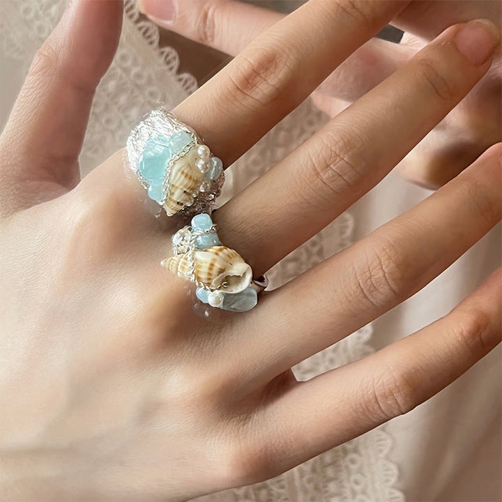 FREE Today: Galactic Ocean Seashell Synthetic Aquamarine Shell Handmade Ring - image 7
