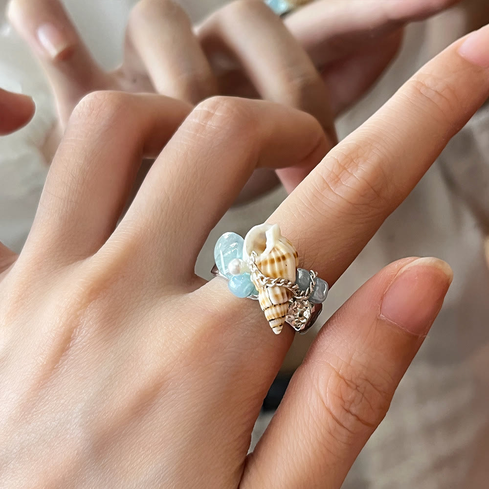 Olivenorma Beachy Conch and Beaded Crystal Adjustable Statement Ring - image 6