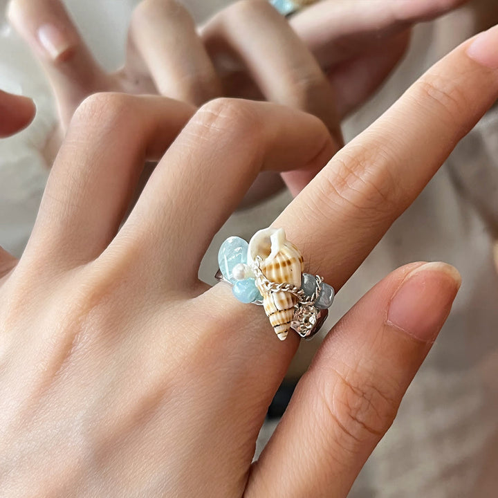 Olivenorma Beachy Conch and Beaded Crystal Adjustable Statement Ring - image 6