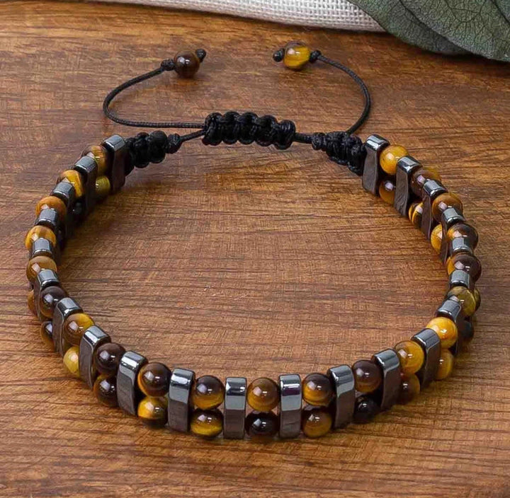Olivenorma Natural Tiger's Eye Stone Hematite Double Layer Beaded Bracelet - image 3