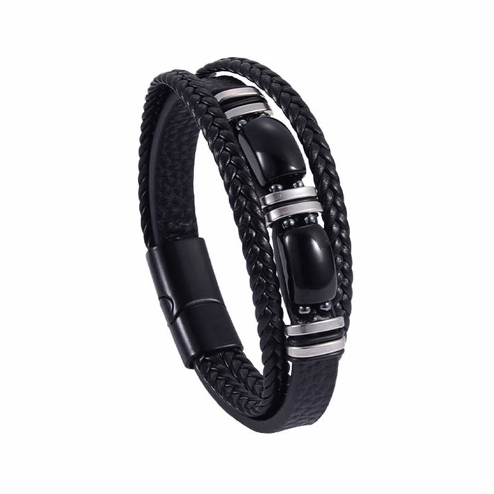 Olivenorma Handcrafted Braided Leather Natural Stone Magnetic Bracelet - Obsidian - 9in - image 9