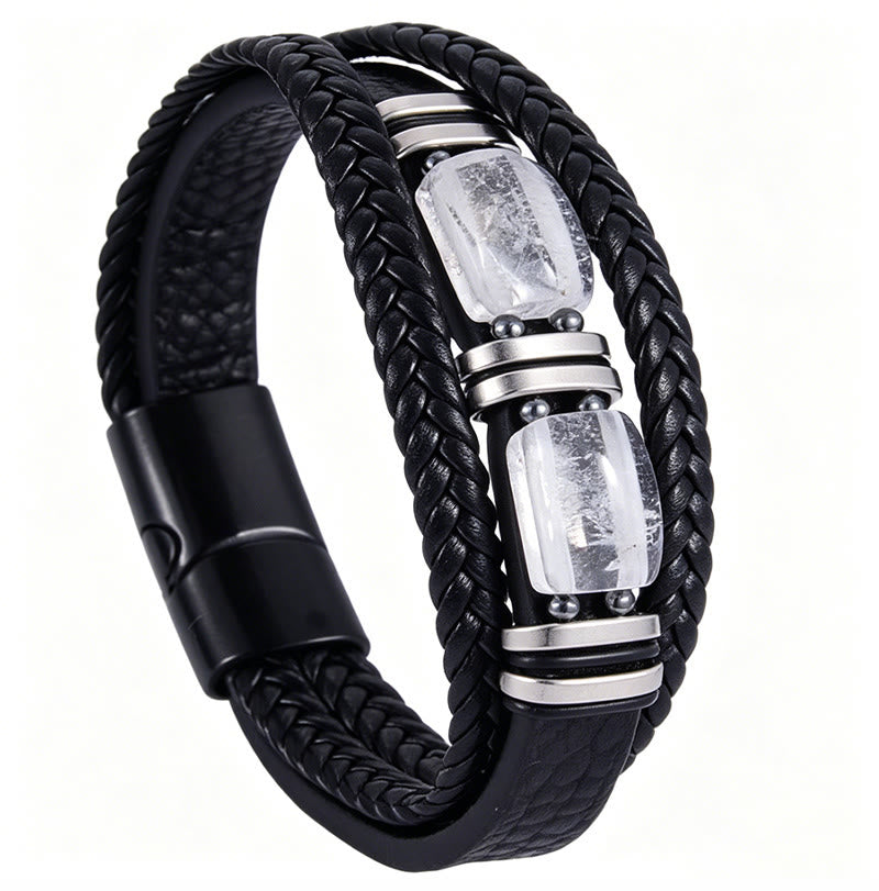 Olivenorma Handcrafted Braided Leather Natural Stone Magnetic Bracelet - Clear Quartz - 9in - image 17