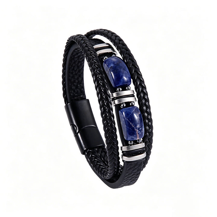 Olivenorma Handcrafted Braided Leather Natural Stone Magnetic Bracelet - Lapis Lazuli - 9in - image 13