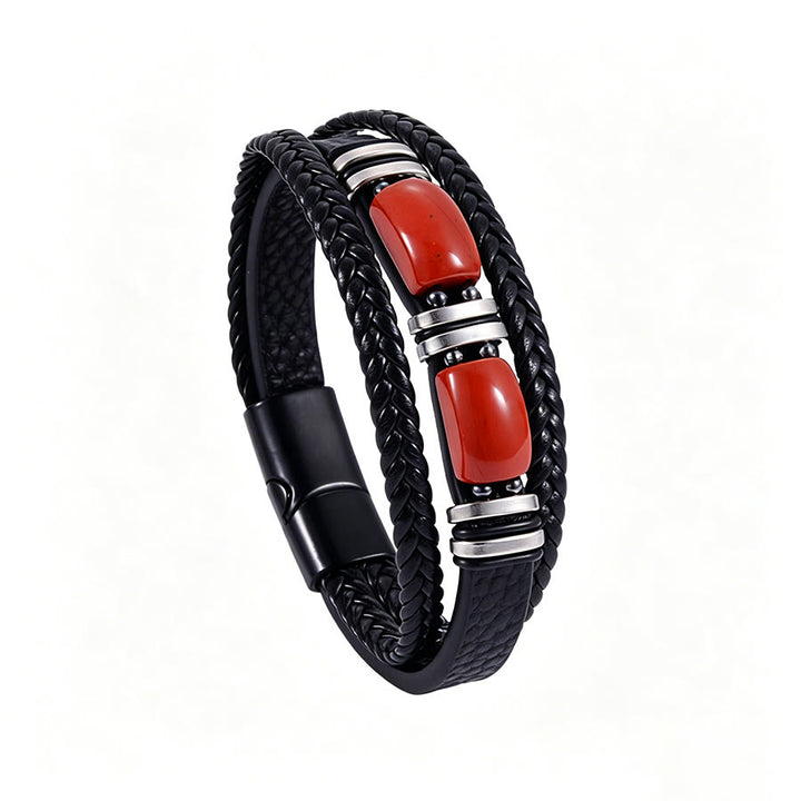 Olivenorma Handcrafted Braided Leather Natural Stone Magnetic Bracelet - Red Jasper - 9in - image 7