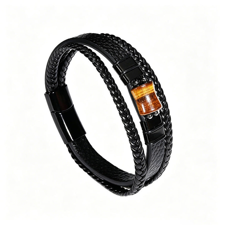 Olivenorma Handcrafted Braided Leather Natural Stone Magnetic Bracelet - Tiger Eye Bamboo - 9in - image 20