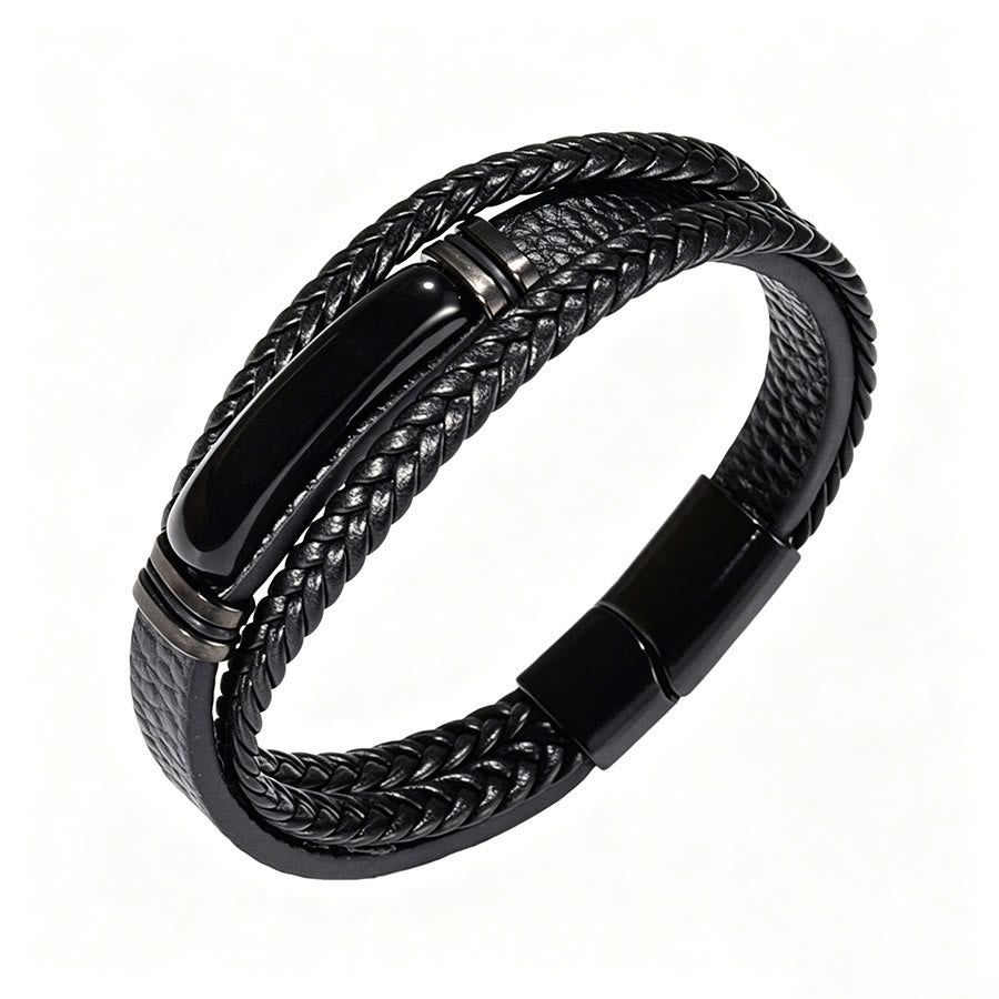 Olivenorma Handcrafted Braided Leather Natural Stone Magnetic Bracelet - Obsidian &Tiger Eye - 9in - image 22