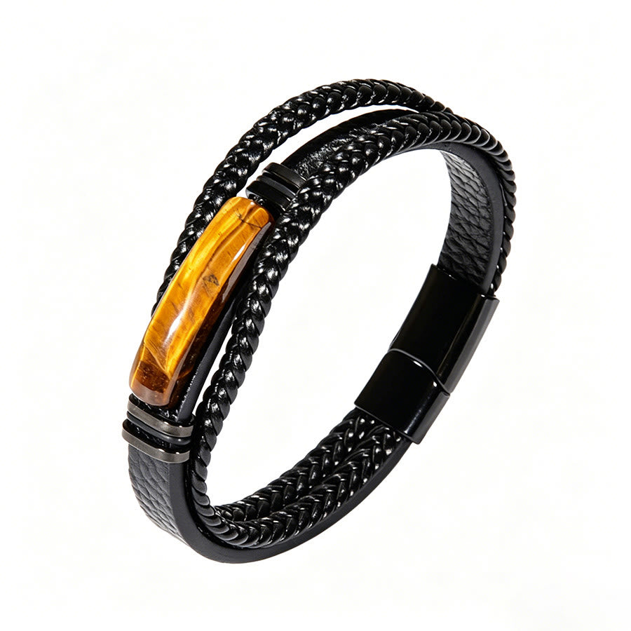 Olivenorma Handcrafted Braided Leather Natural Stone Magnetic Bracelet - Tiger Eye Long - 9in - image 23
