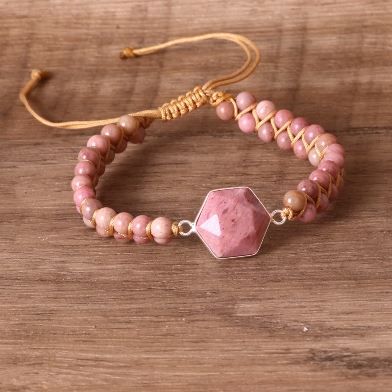 Olivenorma Hexagon Aquamarine Rhodochrosite Wrap Bracelet - image 7