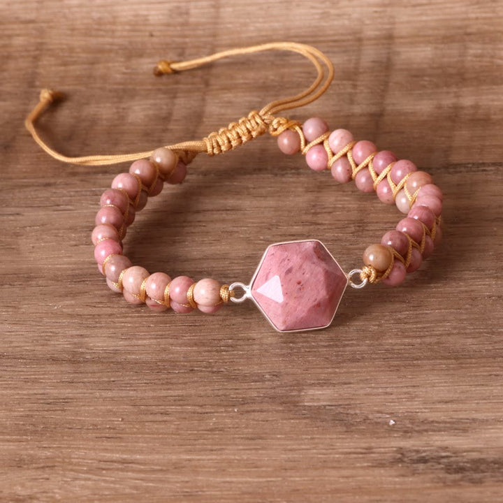 Olivenorma Hexagon Aquamarine Rhodochrosite Wrap Bracelet - image 7