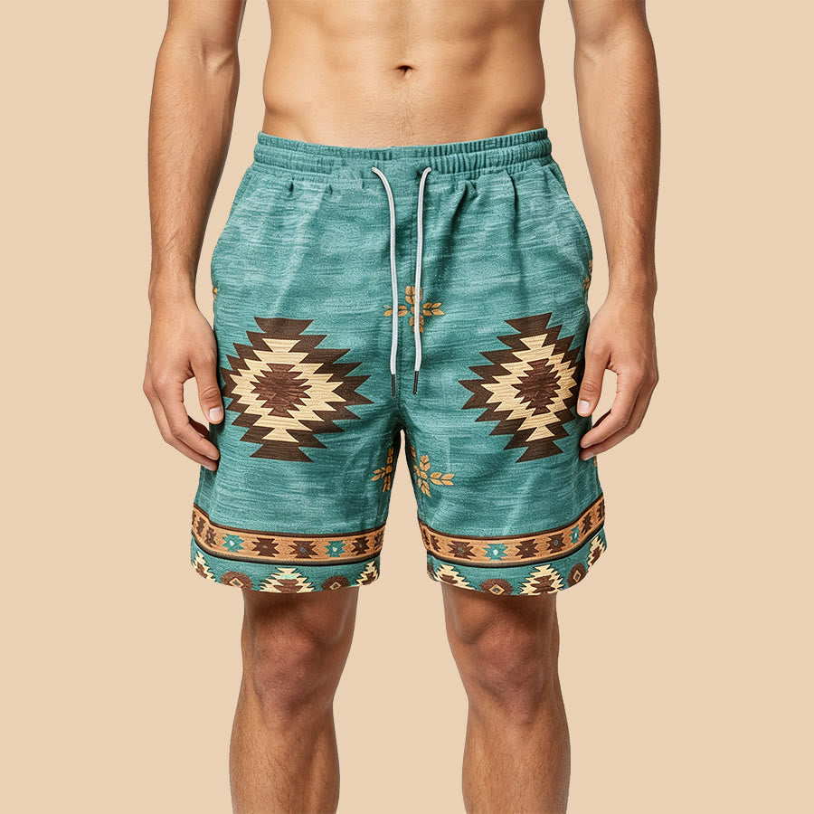 Olivenorma Bohemian Navajo-Style Print Men's Short Pants - Blue - 3XL - image 0