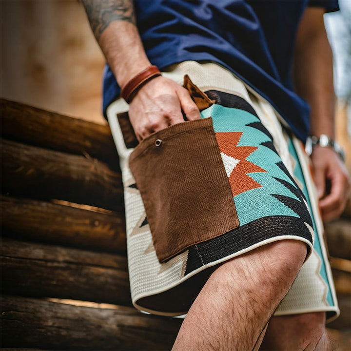 Olivenorma Knitted Tribal Geometric Print Casual Men's Short Pants - image 5