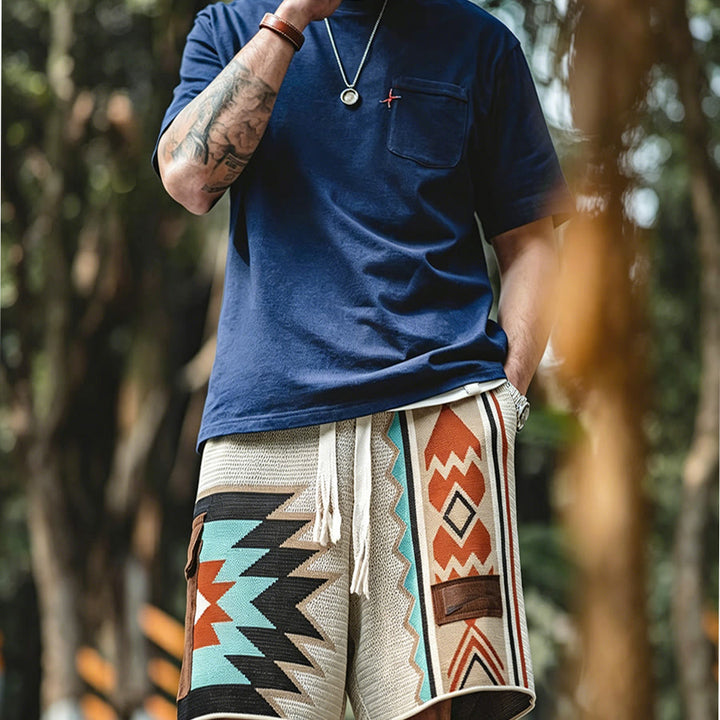 Olivenorma Knitted Tribal Geometric Print Casual Men's Short Pants - image 4