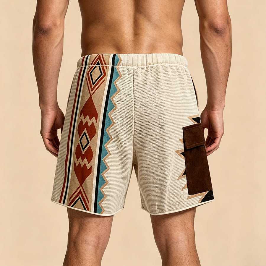 Olivenorma Knitted Tribal Geometric Print Casual Men's Short Pants - image 1