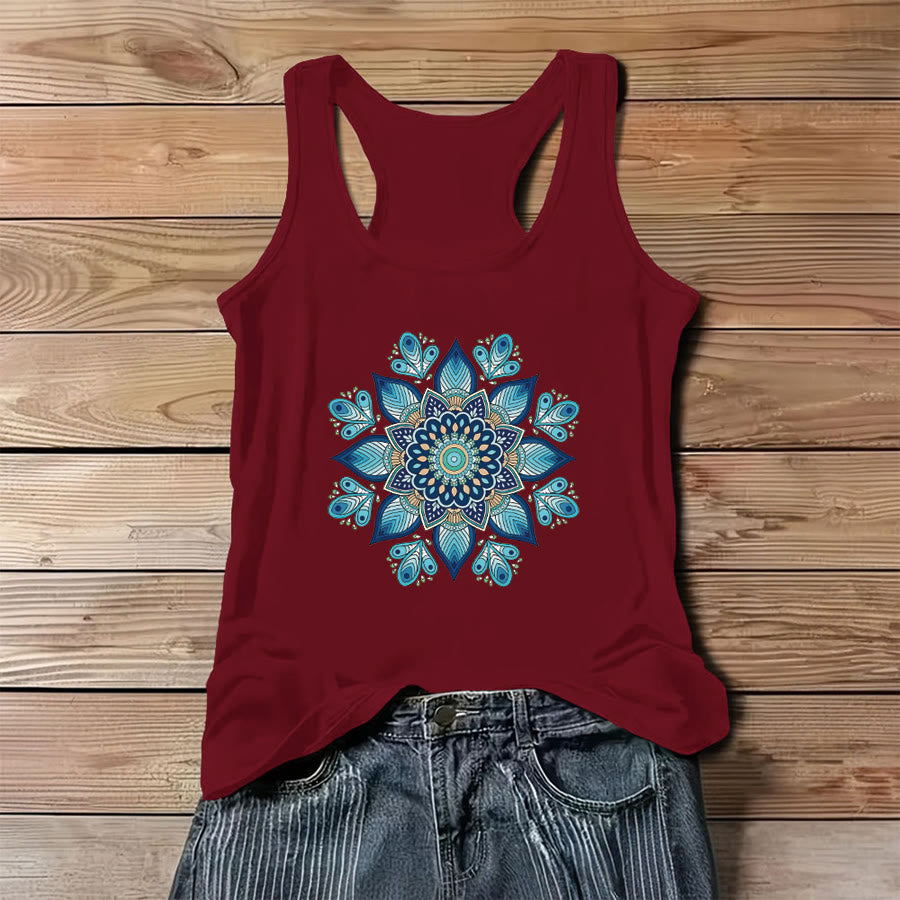 Olivenorma Mystical Moon Phase Floral Orbit Graphic Print Women's Tank - Red - 3XL - image 6