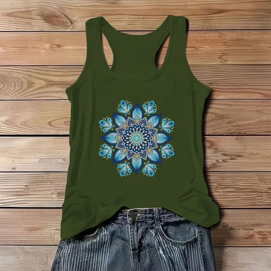 Olivenorma Mystical Moon Phase Floral Orbit Graphic Print Women's Tank - Green - 3XL - image 8
