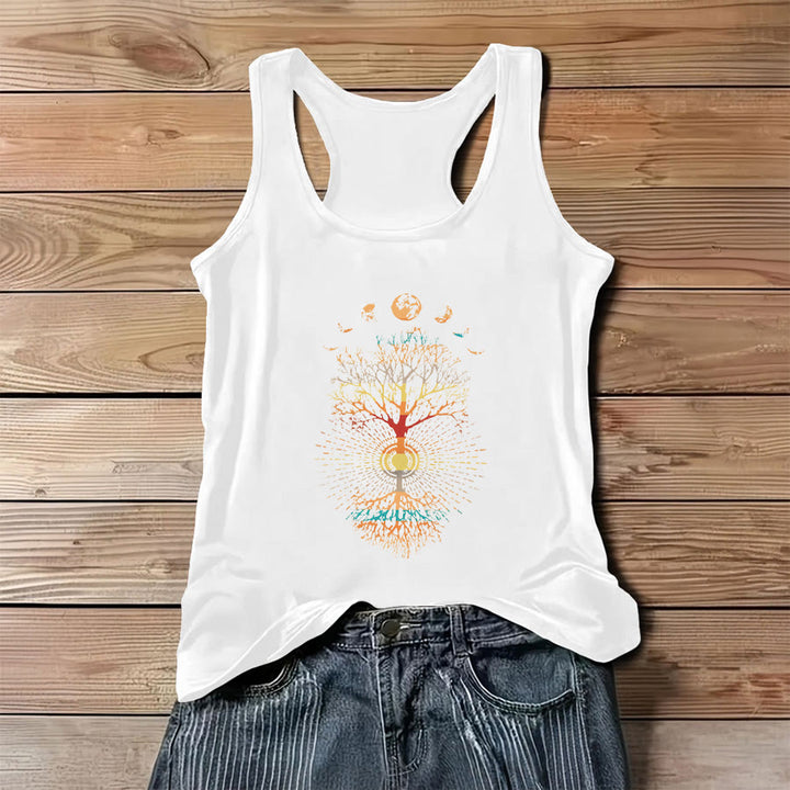 Olivenorma Celestial Tree of Life & Moon Phases Graphic Print Women's Tank - White - 3XL - image 4