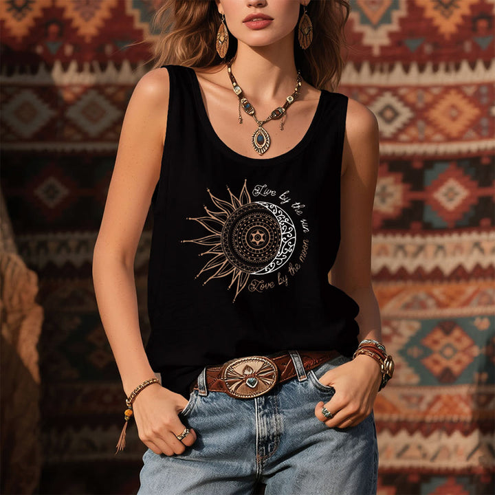 Olivenorma Spiritual Sun Moon Slogan Graphic Print Women's Tank - Black - 3XL - image 2