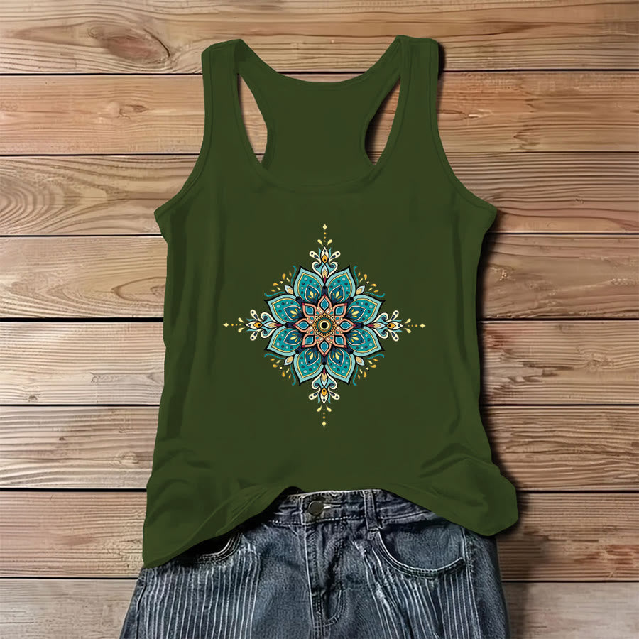 Olivenorma Boho Mandala Ornament Print Women's Tank - Green - 3XL - image 0
