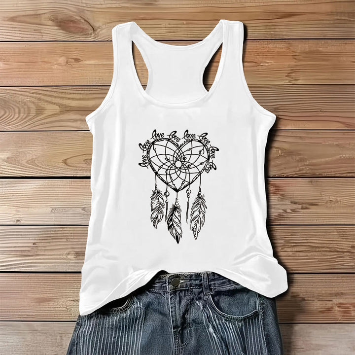 Olivenorma Heart Dreamcatcher & Love Slogan Graphic Print Women's Tank - White - 3XL - image 4