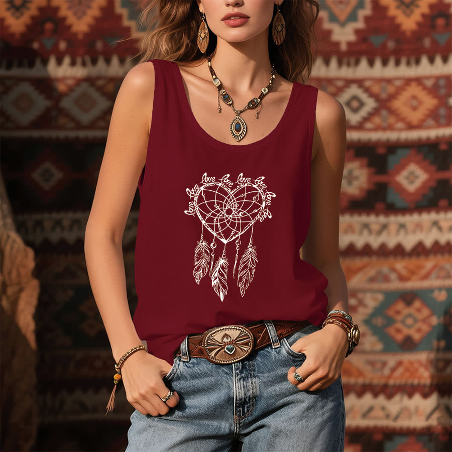Olivenorma Heart Dreamcatcher & Love Slogan Graphic Print Women's Tank - image 1