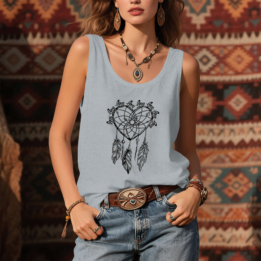 Olivenorma Heart Dreamcatcher & Love Slogan Graphic Print Women's Tank - image 7