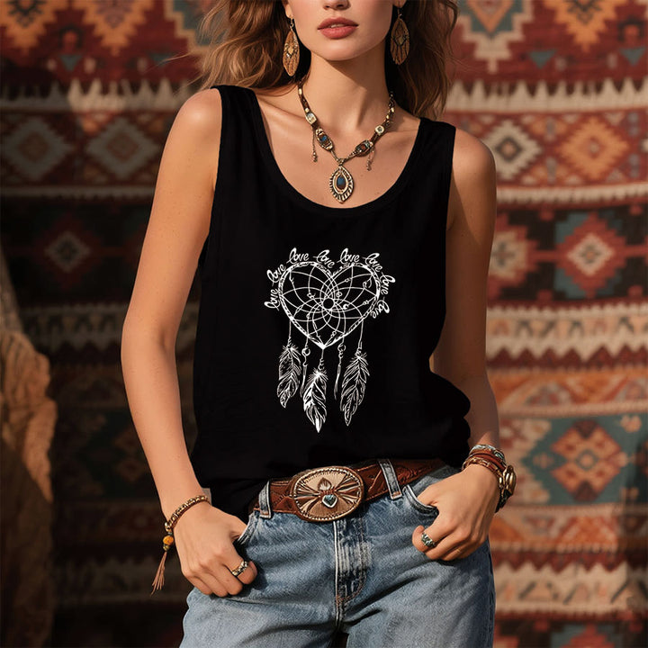 Olivenorma Heart Dreamcatcher & Love Slogan Graphic Print Women's Tank - image 3