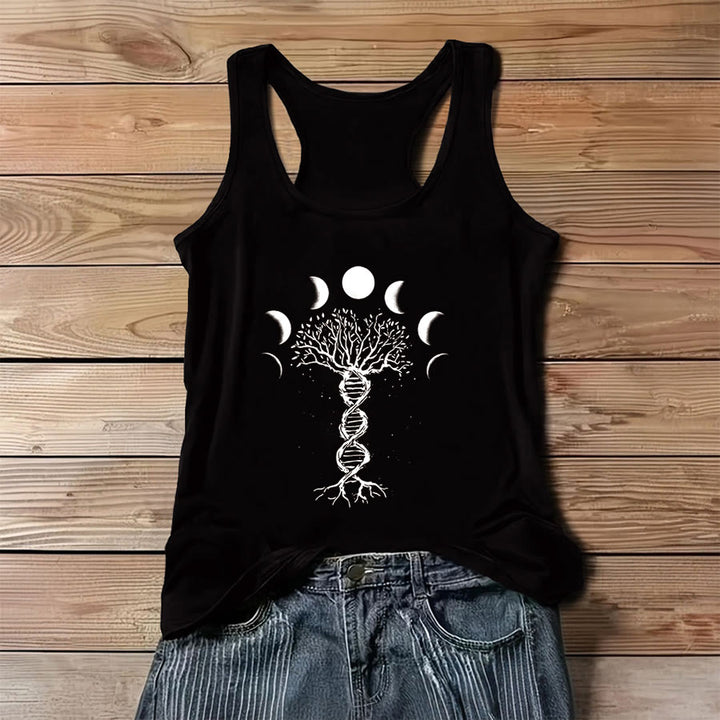 Olivenorma DNA Tree of Life & Moon Phase Graphic Print Women's Tank - Black - 3XL - image 0