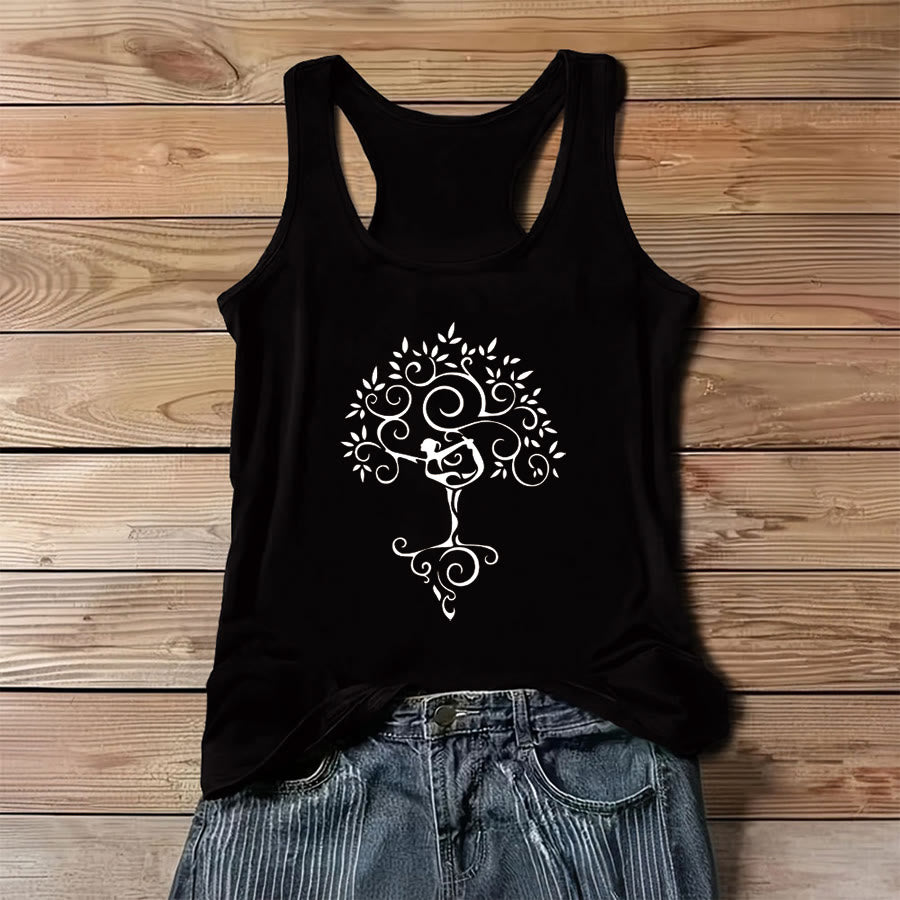 Olivenorma Minimalist Yoga Pose Tree of Life Print Women's Tank - Black - 3XL - image 2
